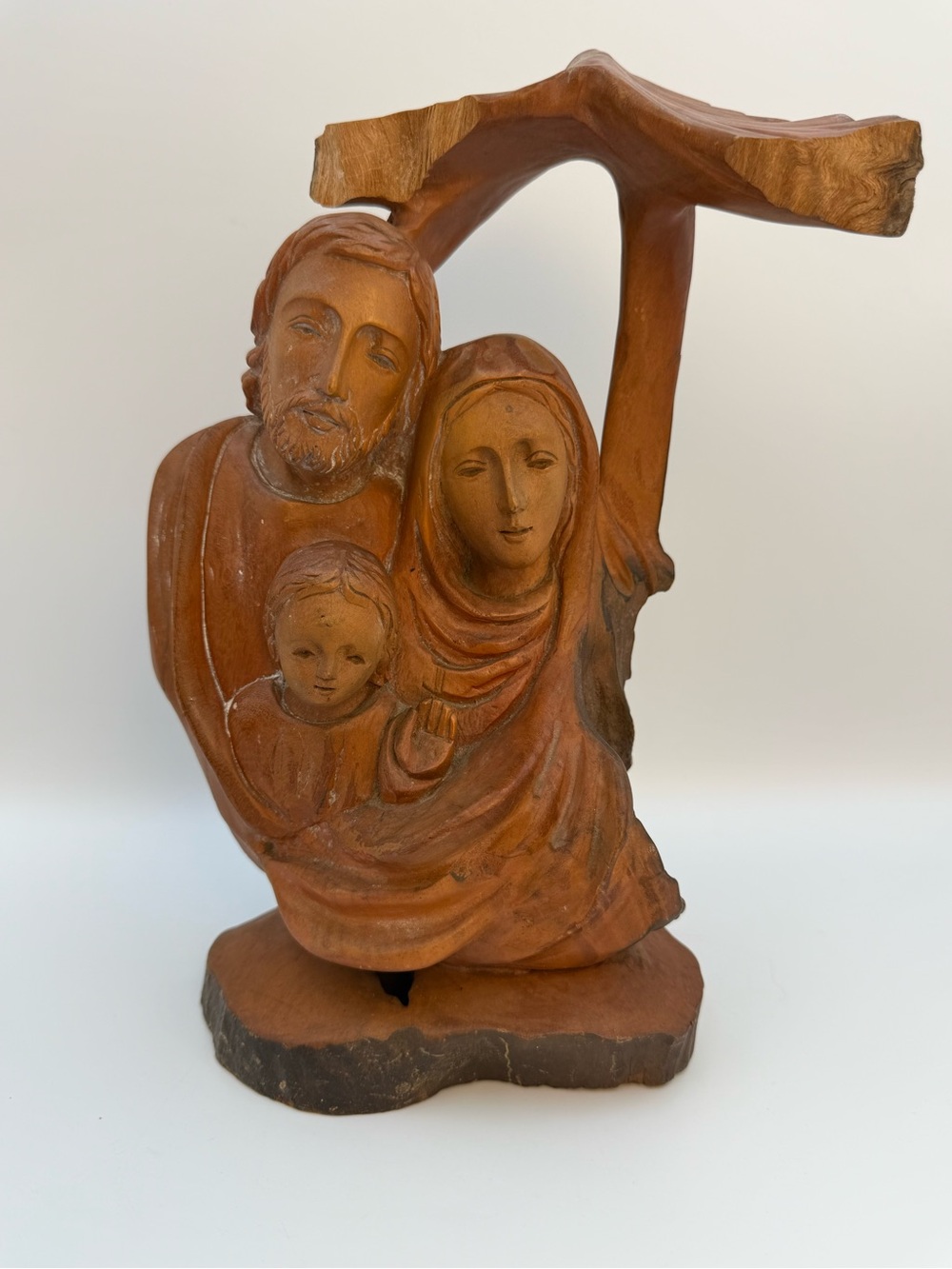 Vintage Hand Carved Olive Wood? Holy Family Statue